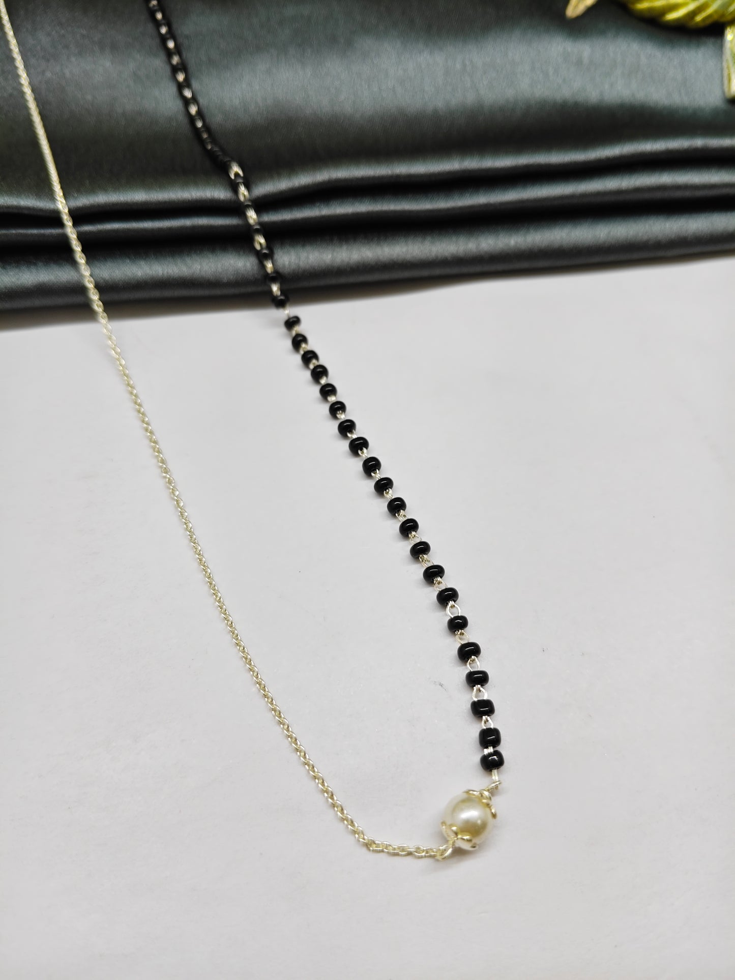 925 Silver Pearl With Single Side Black Beads Mangalsutra Design Chain
