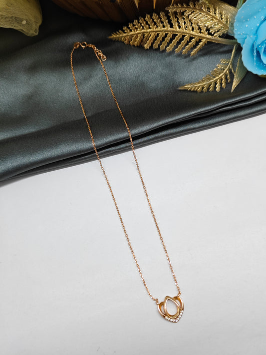 925 Silver Rose Gold Colour Crown Design White Stone Chain Pendant