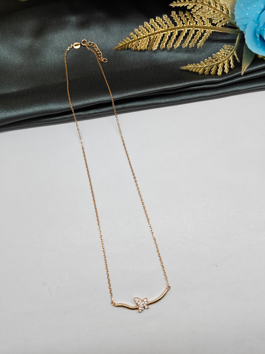 925 Silver Rose Gold Colour Butterfly Design White Stone Chain Pendant