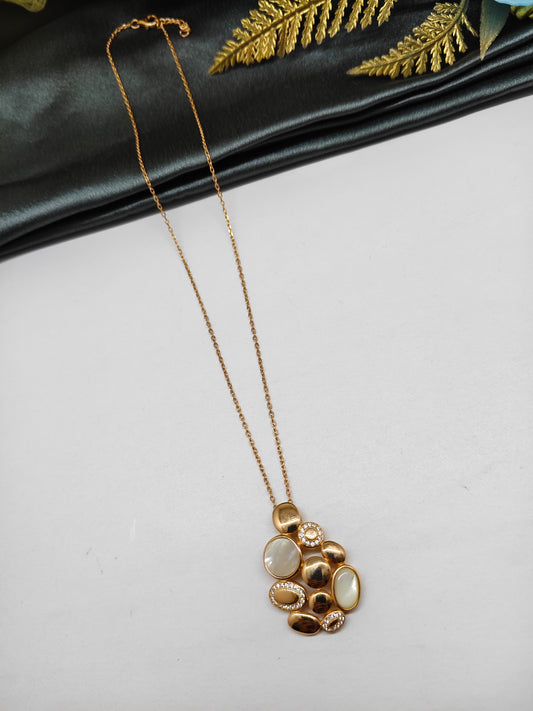 925 Silver Rose Gold Colour MOP Design White Stone Chain Pendant