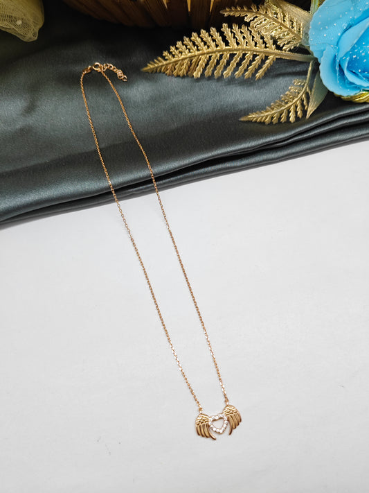 925 Silver Rose Gold Colour Wings Design White Stone Chain Pendant