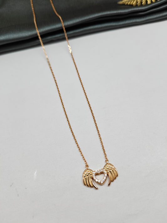 925 Silver Rose Gold Colour Wings Design White Stone Chain Pendant