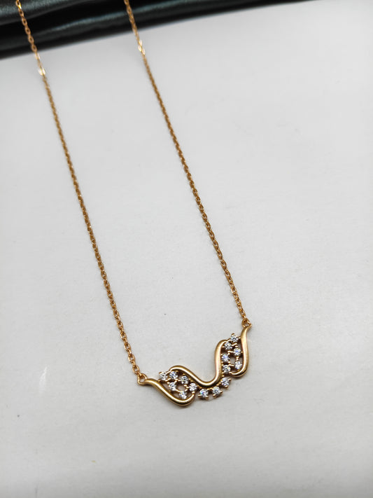 925 Silver Rose Gold Colour Wings Design White Stone Chain Pendant