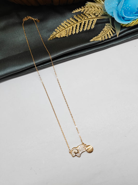 925 Silver Rose Gold Colour Sheep Design White Stone Chain Pendant