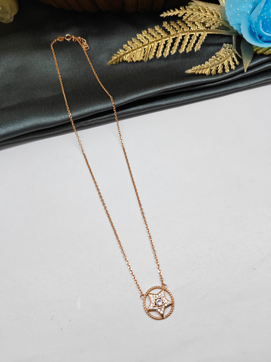 925 Silver Rose Gold Colour Star Design White Stone Chain Pendant