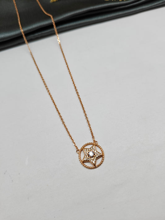 925 Silver Rose Gold Colour Star Design White Stone Chain Pendant