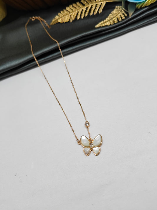 925 Silver Rose Gold Colour White Enamel Butterfly Design Chain Pendant