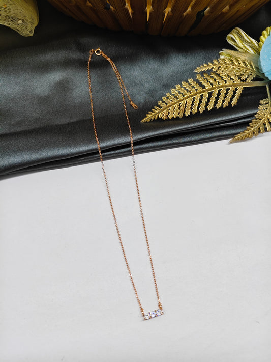925 Silver Rose Gold Colour 3 White Stone Design Chain Pendant