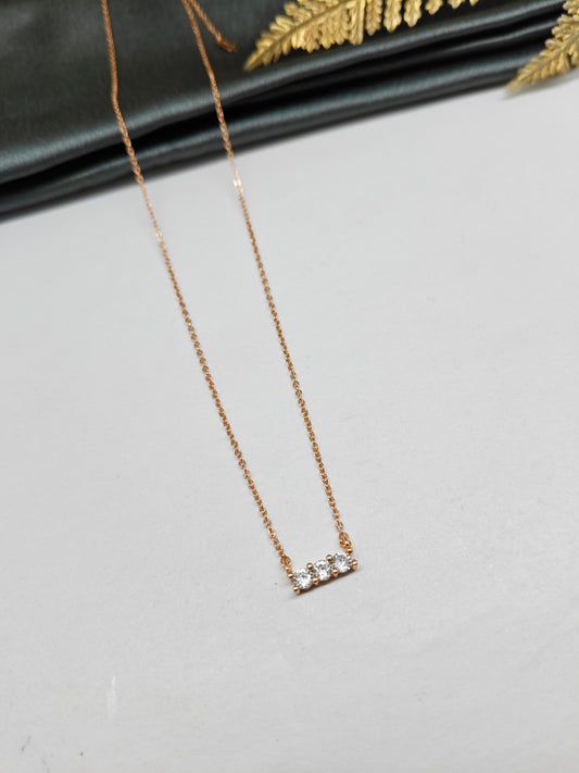 925 Silver Rose Gold Colour 3 White Stone Design Chain Pendant