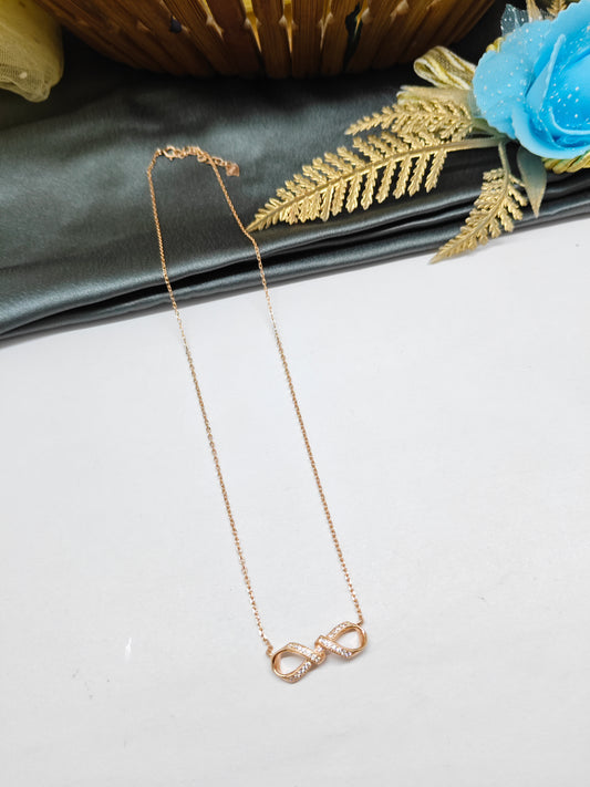 925 Silver Rose Gold Colour Infinity Design White Stone Chain Pendant