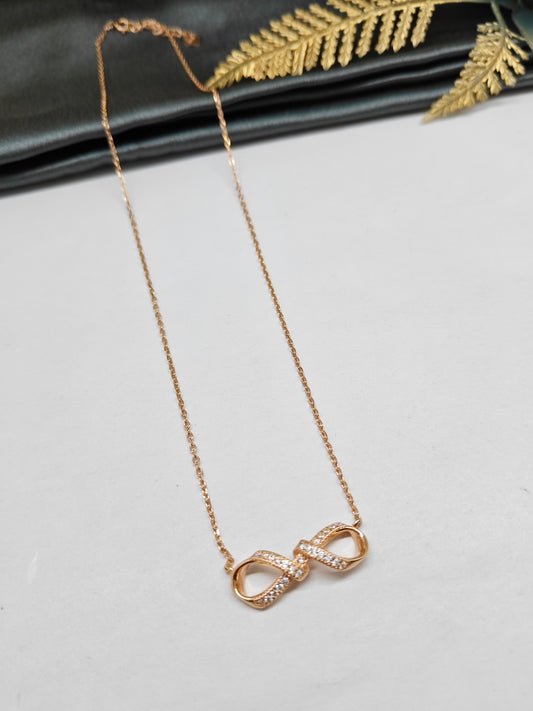 925 Silver Rose Gold Colour Infinity Design White Stone Chain Pendant