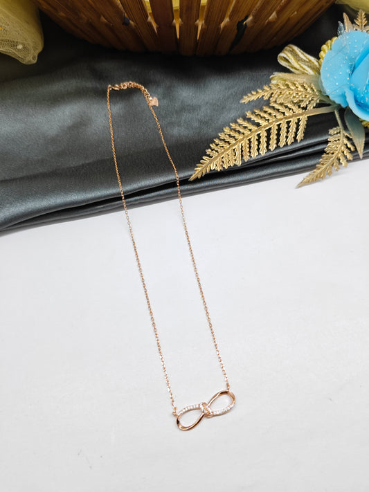 925 Silver Rose Gold Colour Infinity Design White Stone Chain Pendant