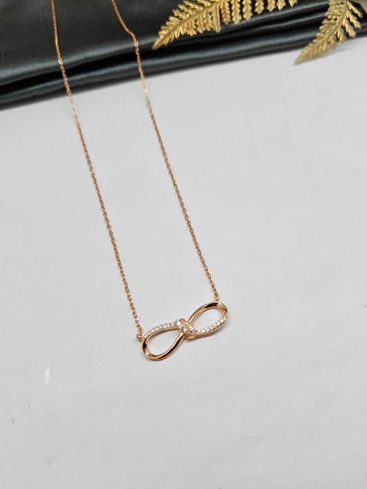 925 Silver Rose Gold Colour Infinity Design White Stone Chain Pendant