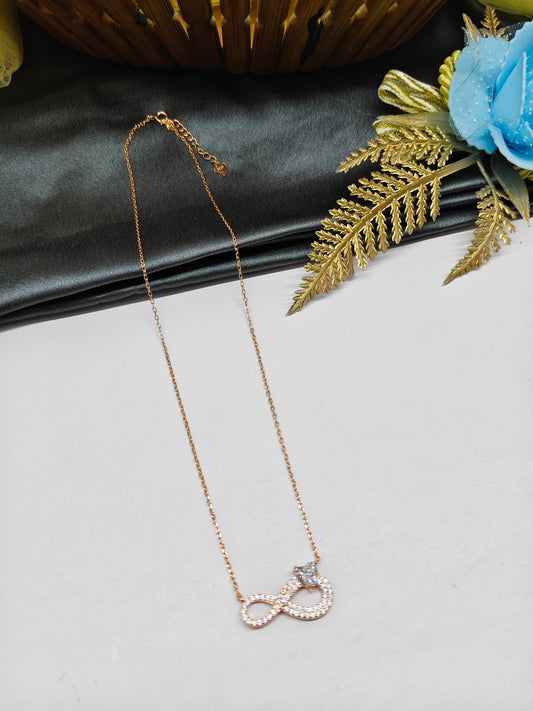 925 Silver Rose Gold Colour Infinity Design White Stone Chain Pendant