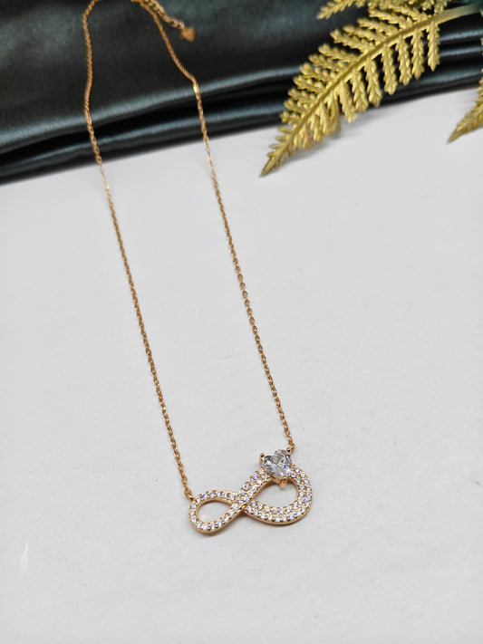 925 Silver Rose Gold Colour Infinity Design White Stone Chain Pendant