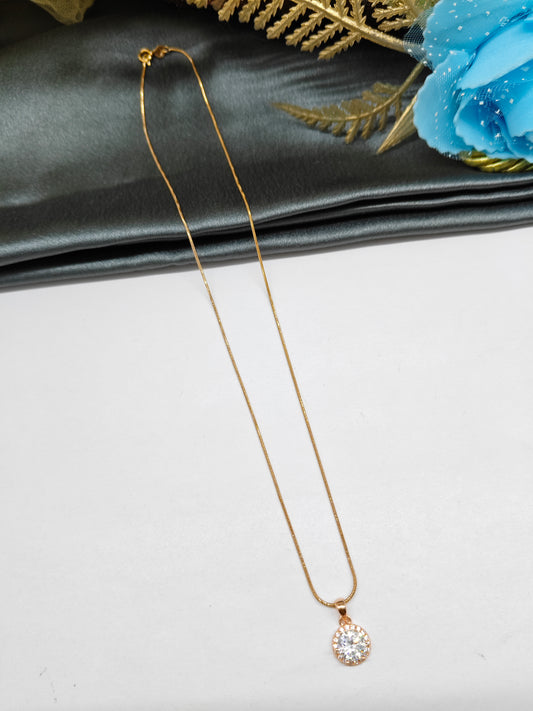 925 Silver Rose Gold Colour Solitaire Design White Stone Chain With Pendant