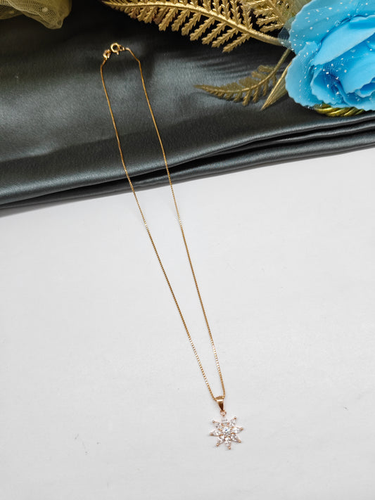 925 Silver Rose Gold Colour Star Design White Stone Chain With Pendant