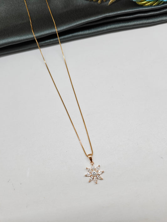 925 Silver Rose Gold Colour Star Design White Stone Chain With Pendant