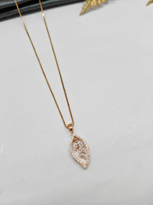 925 Silver Rose Gold Colour Leaf Hanging Design White Stone Chain With Pendant