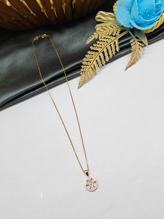 925 Silver Rose Gold Colour Round Chakra Design White Stone Chain With Pendant