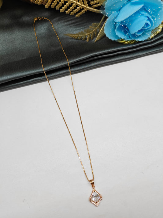 925 Silver Rose Gold Colour Solitaire Design White Stone Chain With Pendant