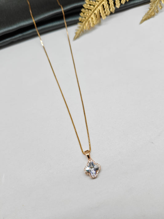 925 Silver Rose Gold Colour Solitaire Design White Stone Chain With Pendant