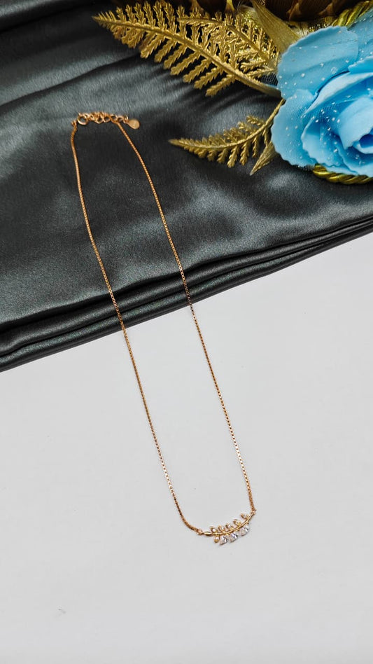 925 Silver Rose Gold Colour Leaf Design White Stone Chain With Pendant