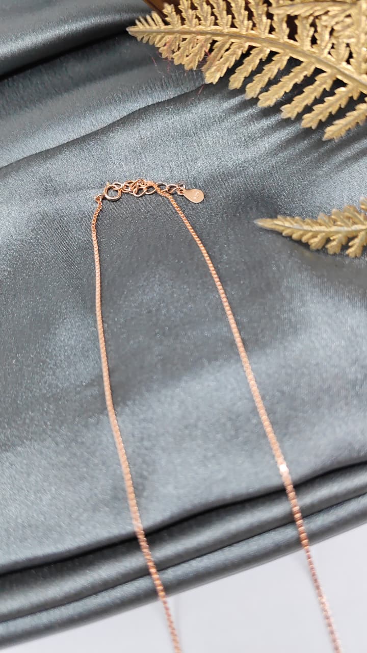 925 Silver Rose Gold Colour Leaf Design White Stone Chain With Pendant