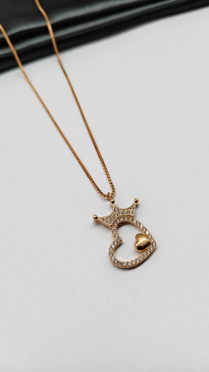 925 Silver Rose Gold Colour White Heart Design White Stone Chain With Pendant
