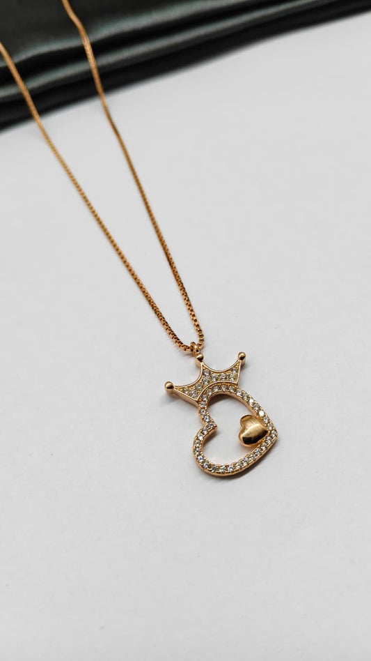 925 Silver Rose Gold Colour White Heart Design White Stone Chain With Pendant