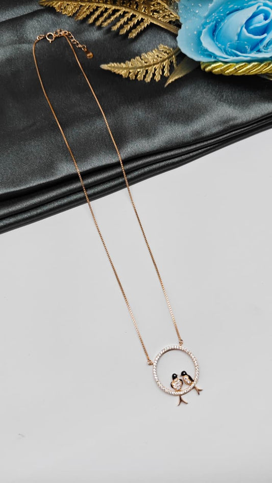 925 Silver Rose Gold Colour Black Enamel Love Bids Design White Stone Chain With Pendant