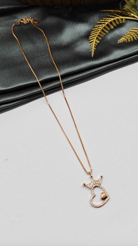 925 Silver Rose Gold Colour White Heart Design White Stone Chain With Pendant