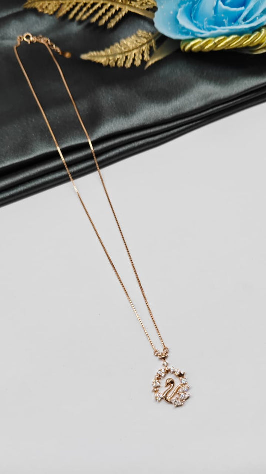 925 Silver Rose Gold Colour Swan Design White Stone Chain With Pendant