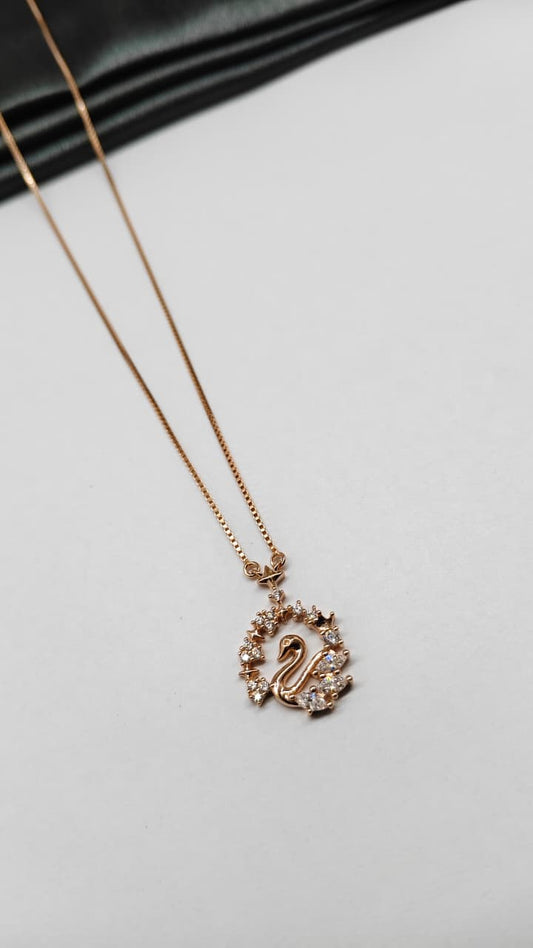 925 Silver Rose Gold Colour Swan Design White Stone Chain With Pendant