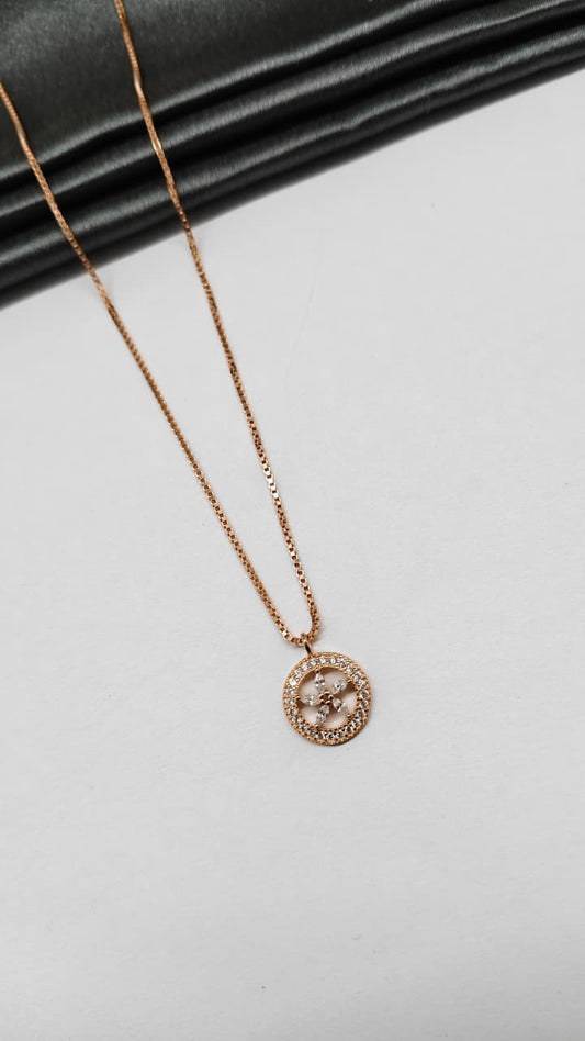 925 Silver Rose Gold Colour Round Star Design White Stone Chain With Pendant