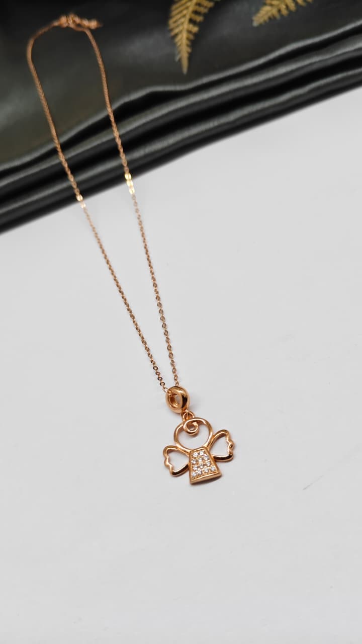 925 Silver Rose Gold Colour Bear Design White Stone Chain Pendant