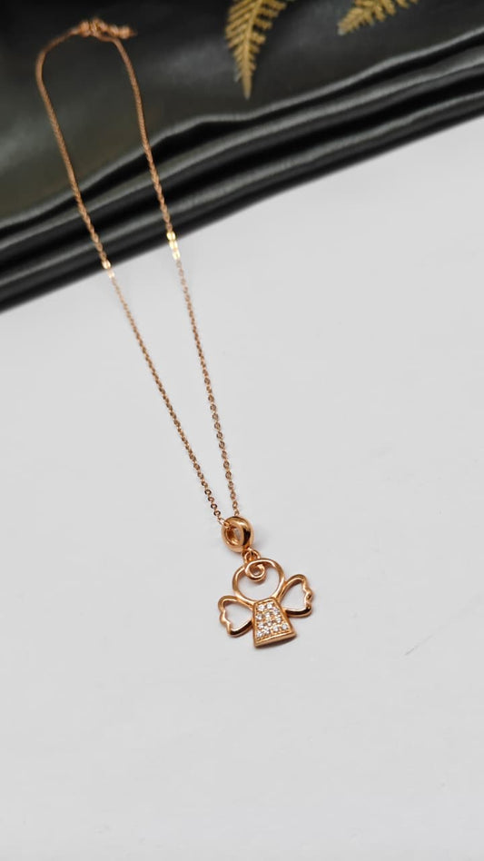 925 Silver Rose Gold Colour Bear Design White Stone Chain Pendant