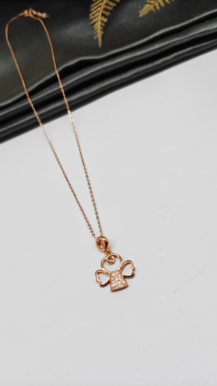 925 Silver Rose Gold Colour Bear Design White Stone Chain Pendant