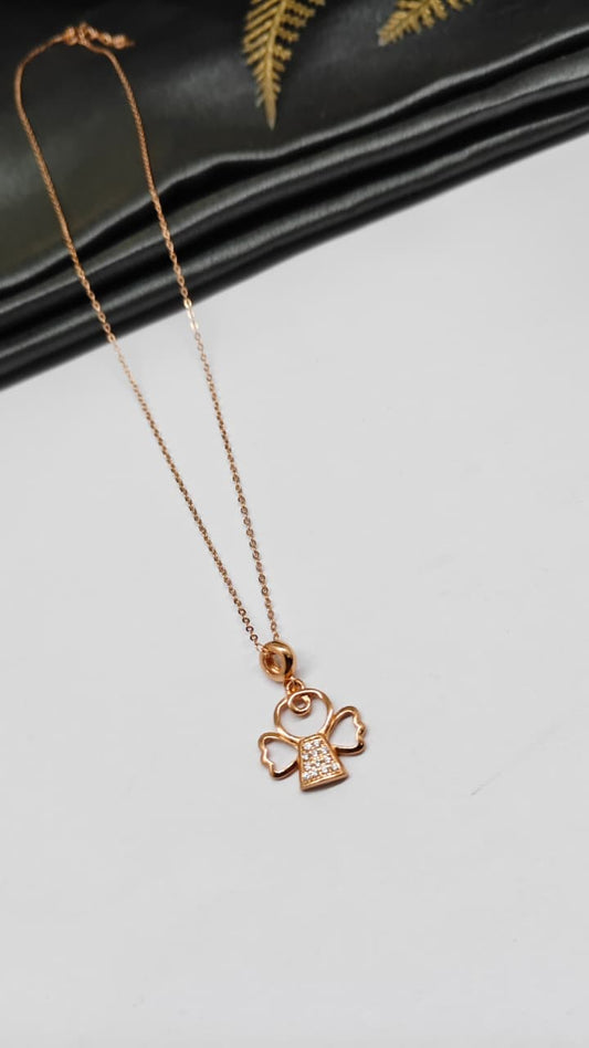 925 Silver Rose Gold Colour Bear Design White Stone Chain Pendant
