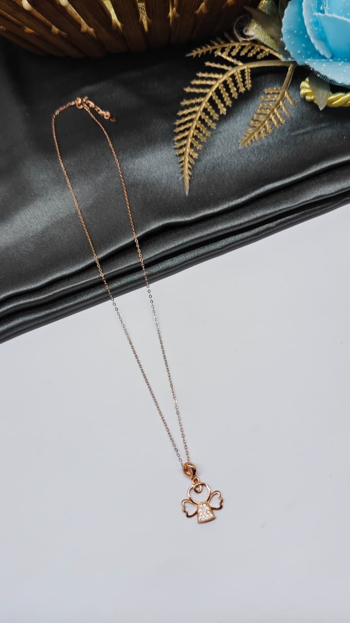 925 Silver Rose Gold Colour Bear Design White Stone Chain Pendant