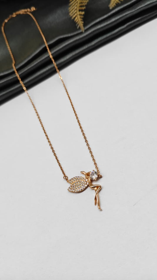 925 Silver Rose Gold Colour Fairy Lady Design White Stone Chain Pendant