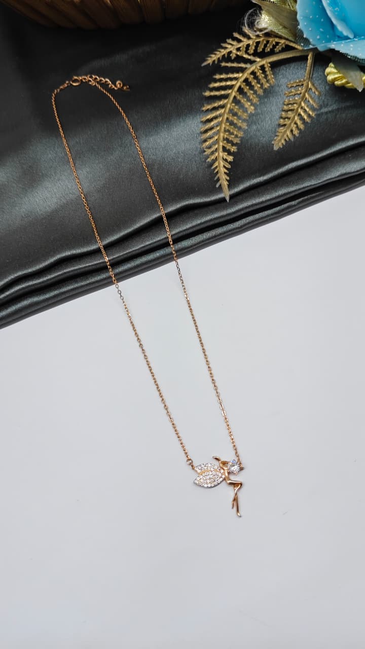 925 Silver Rose Gold Colour Fairy Lady Design White Stone Chain Pendant