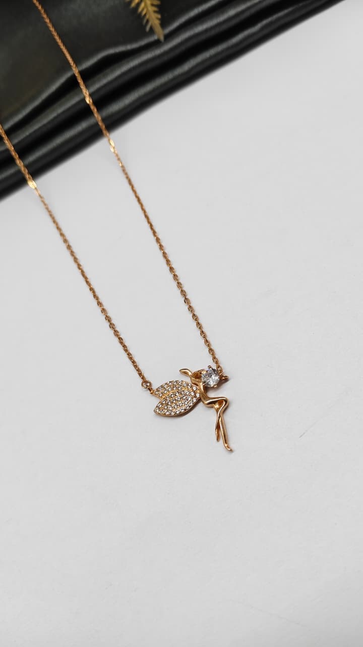 925 Silver Rose Gold Colour Fairy Lady Design White Stone Chain Pendant