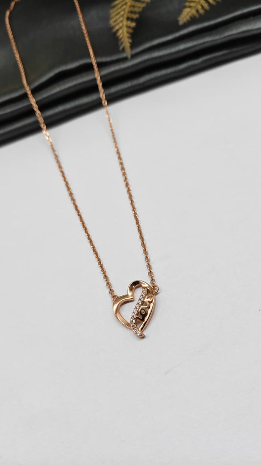 925 Silver Rose Gold Colour Love Inside Heart Design White Stone Chain Pendant