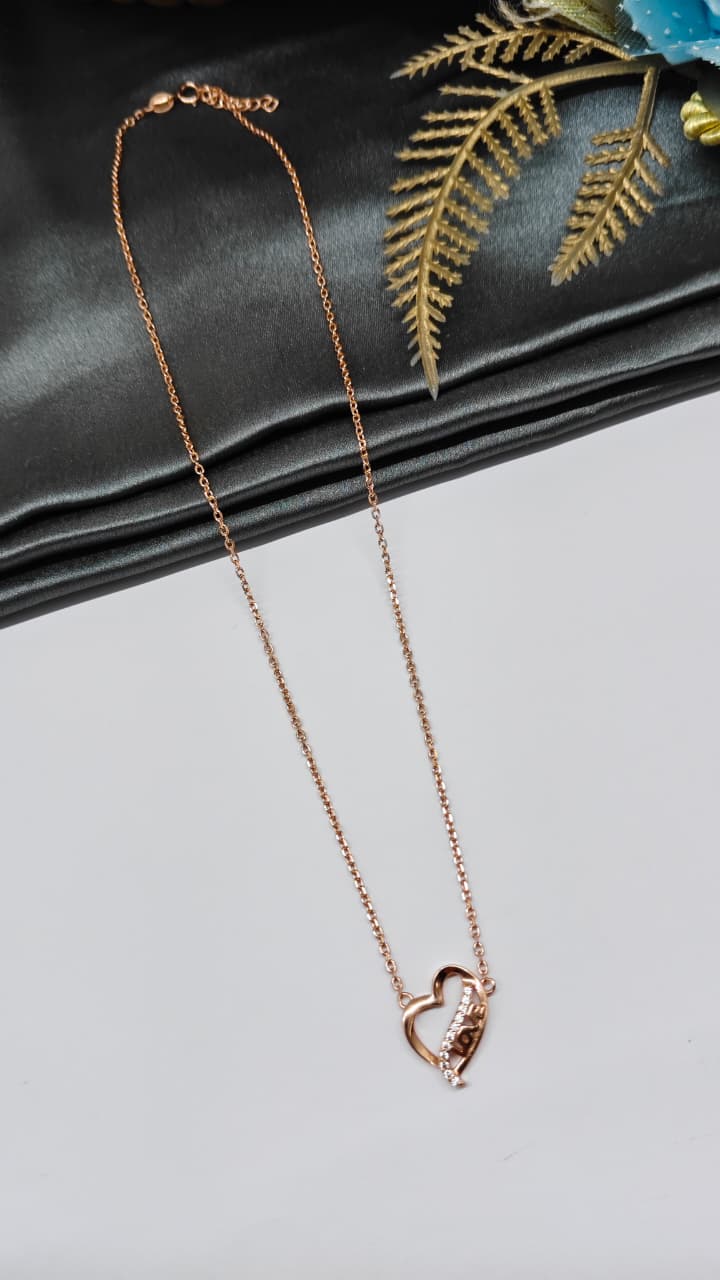 925 Silver Rose Gold Colour Love Inside Heart Design White Stone Chain Pendant