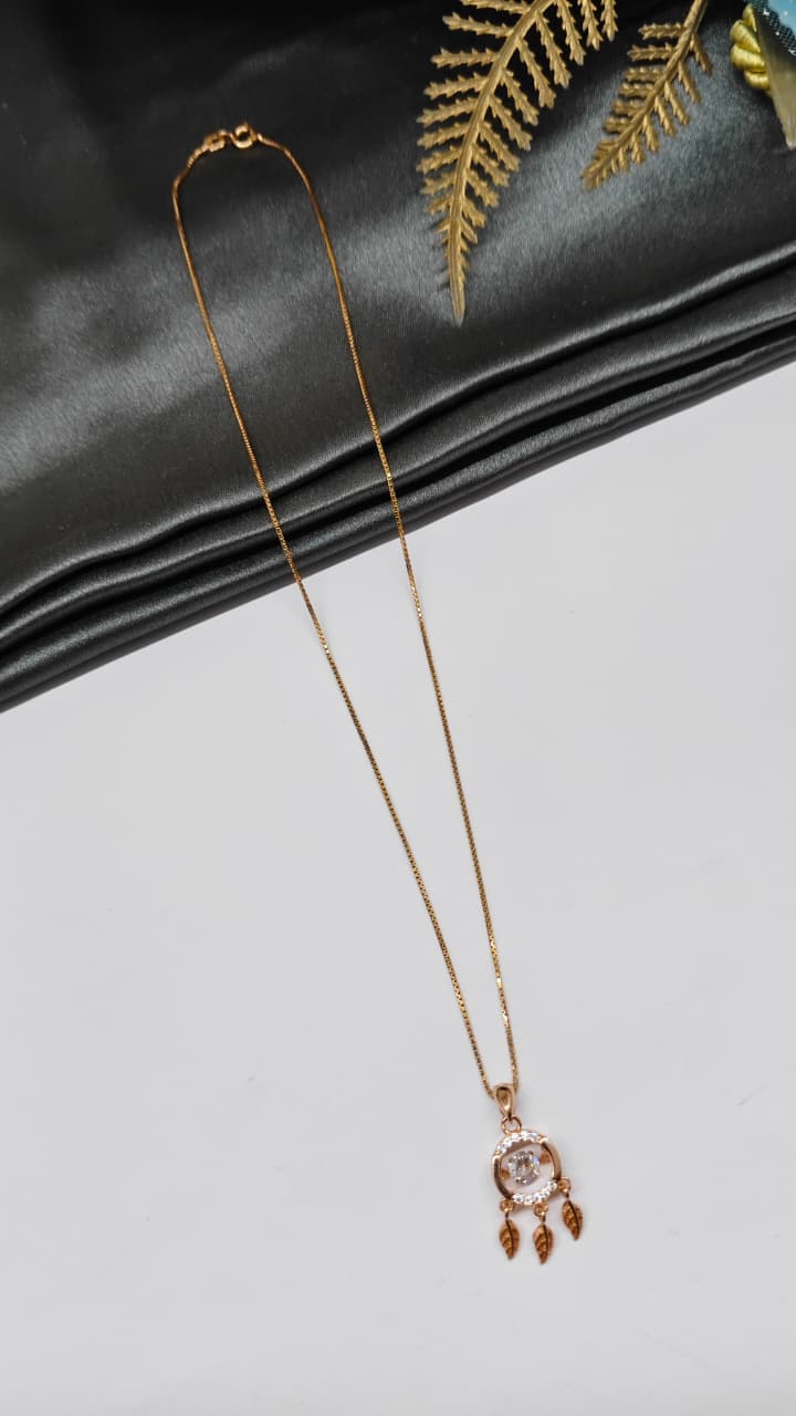 925 Silver Rose Gold Colour Round Charms Hanging Design White Stone Chain Pendant