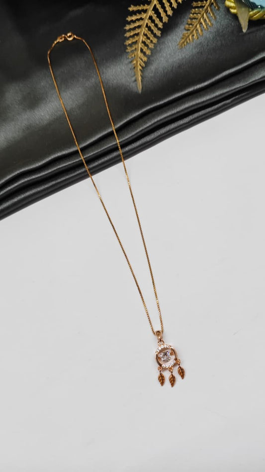 925 Silver Rose Gold Colour Round Charms Hanging Design White Stone Chain Pendant