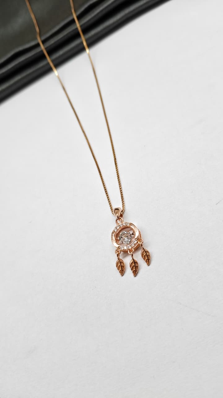 925 Silver Rose Gold Colour Round Charms Hanging Design White Stone Chain Pendant