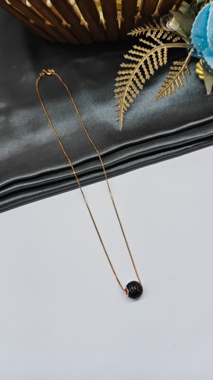925 Silver Rose Gold Colour Round Ball Design Black Stone Chain Pendant