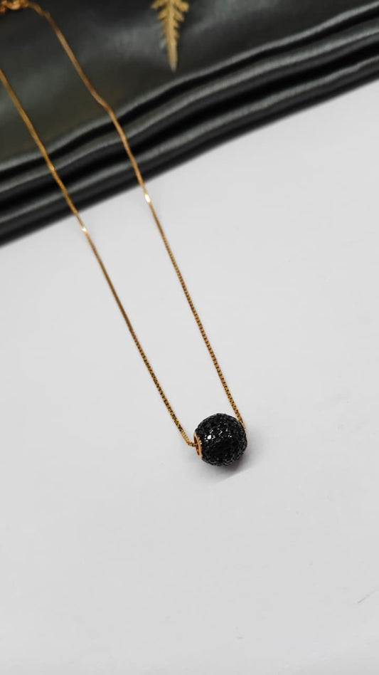 925 Silver Rose Gold Colour Round Ball Design Black Stone Chain Pendant